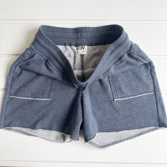 LIV Raw Hem Wide Waistband Drawstring Sweat Shorts Size Large - Picture 4 of 6